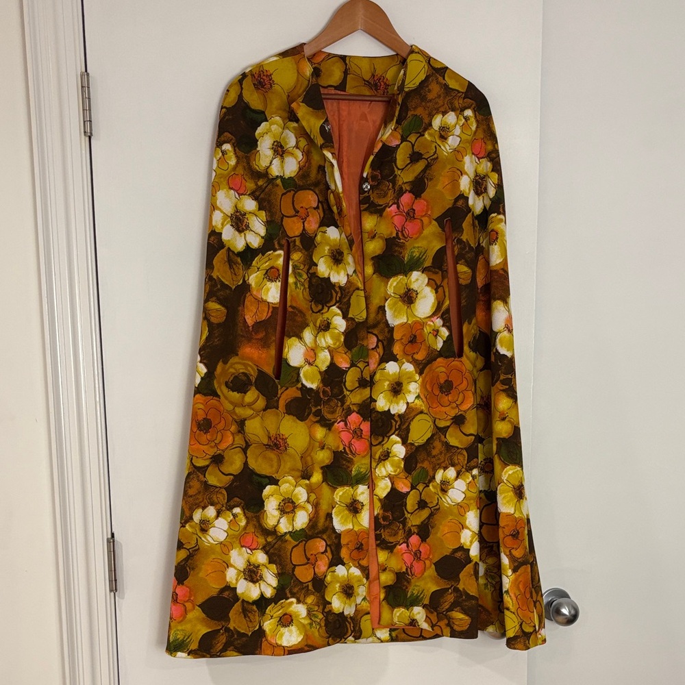 Vintage Floral Cape with Brown and Orange Accents